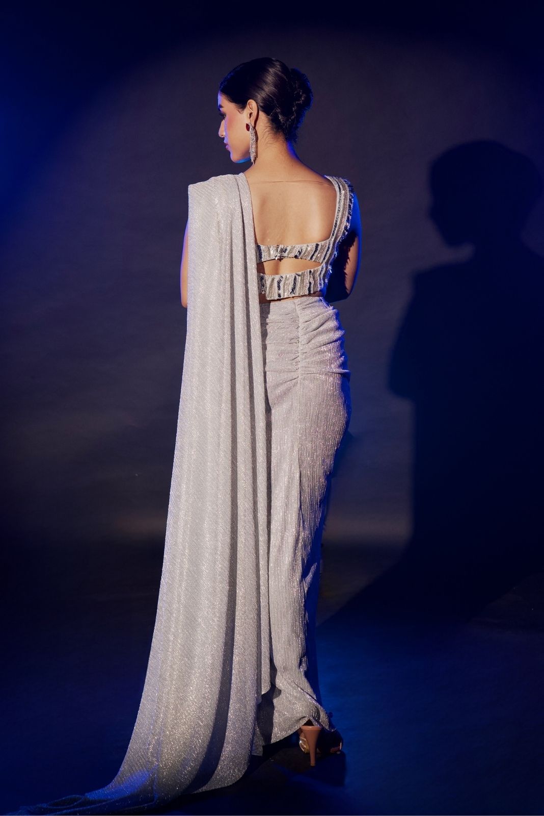 Silver Drape Saree Set