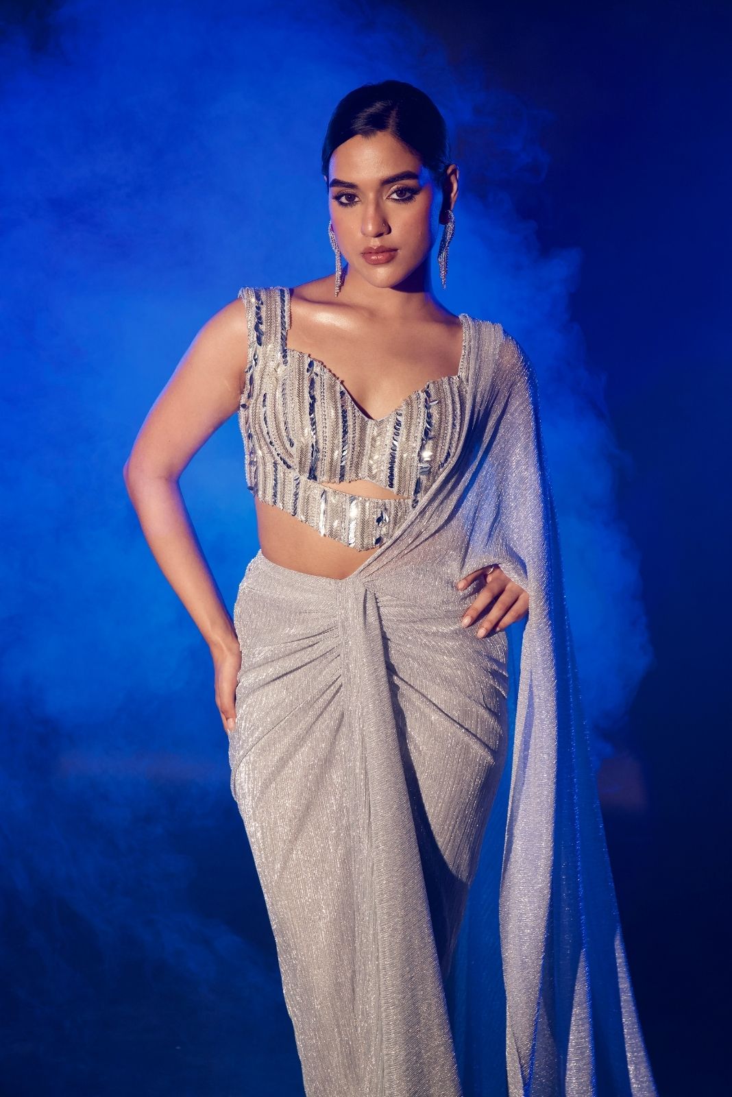 Silver Drape Saree Set