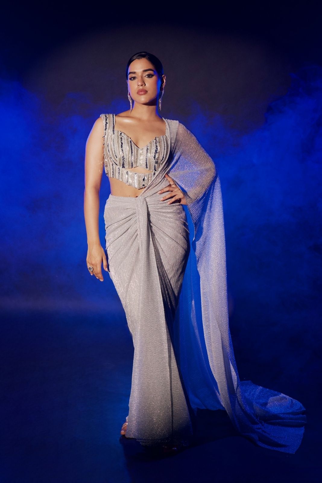 Silver Drape Saree Set