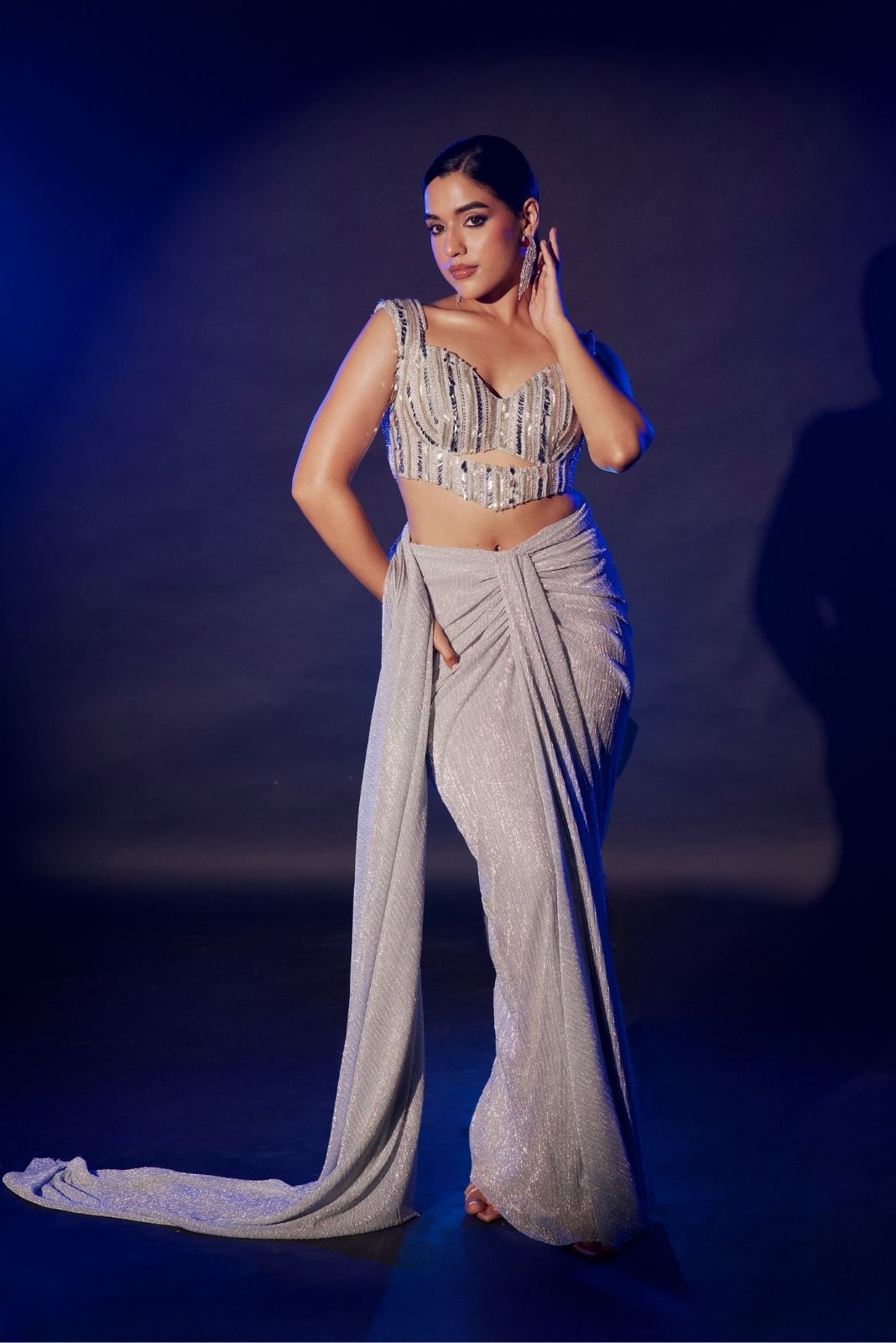 Silver Drape Saree Set