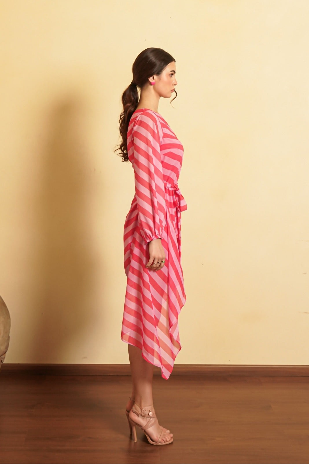 Stripe Print Asymmetrical One Shoulder Dress