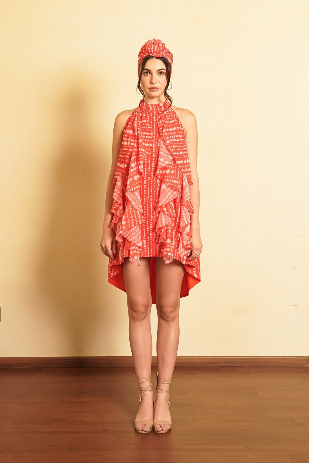 Tangerine Ruffled High Low Dress