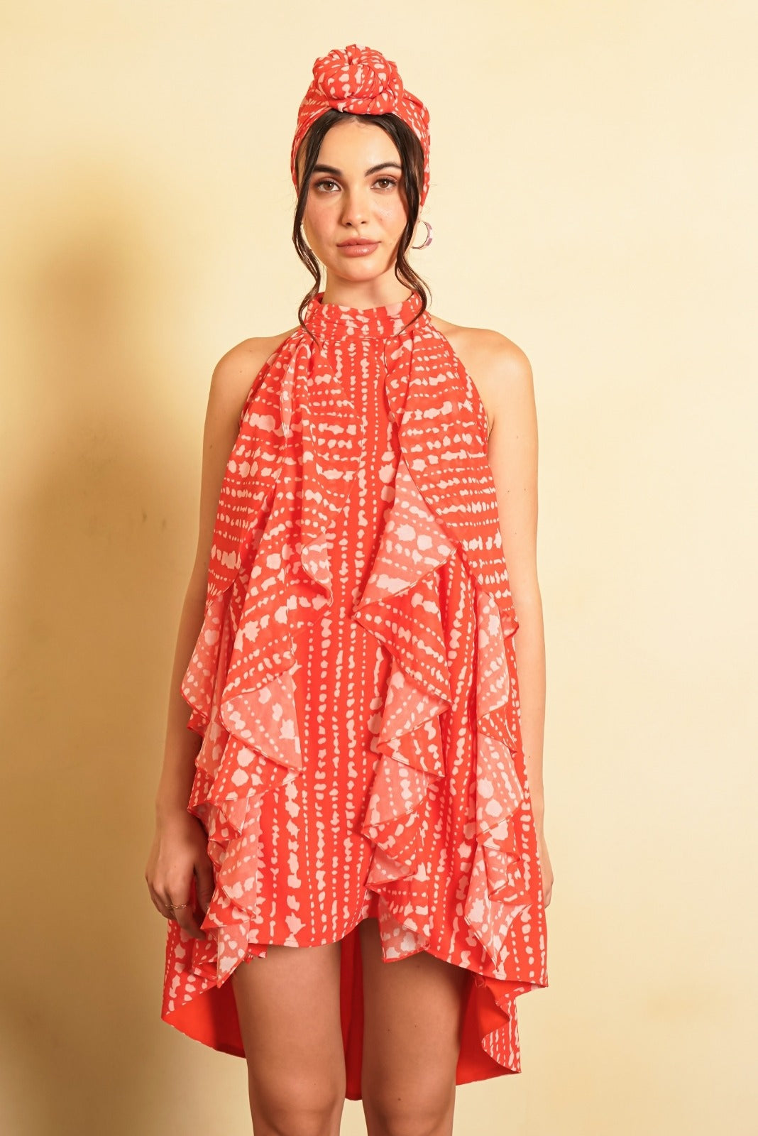 Tangerine Ruffled High Low Dress