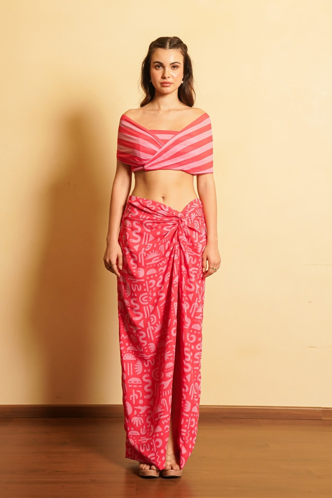 Pink Long Slit Skirt