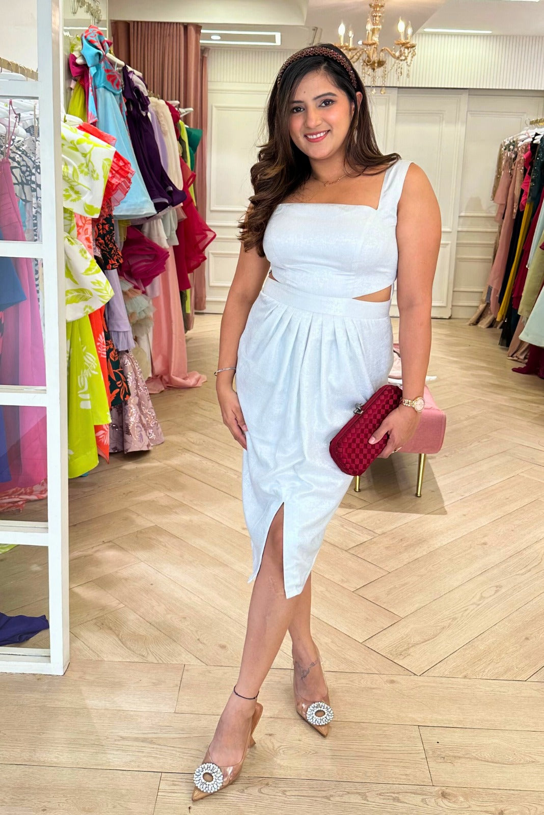 White Cutout Drape Dress