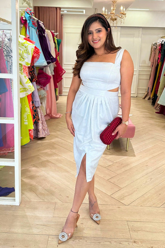 White Cutout Drape Dress