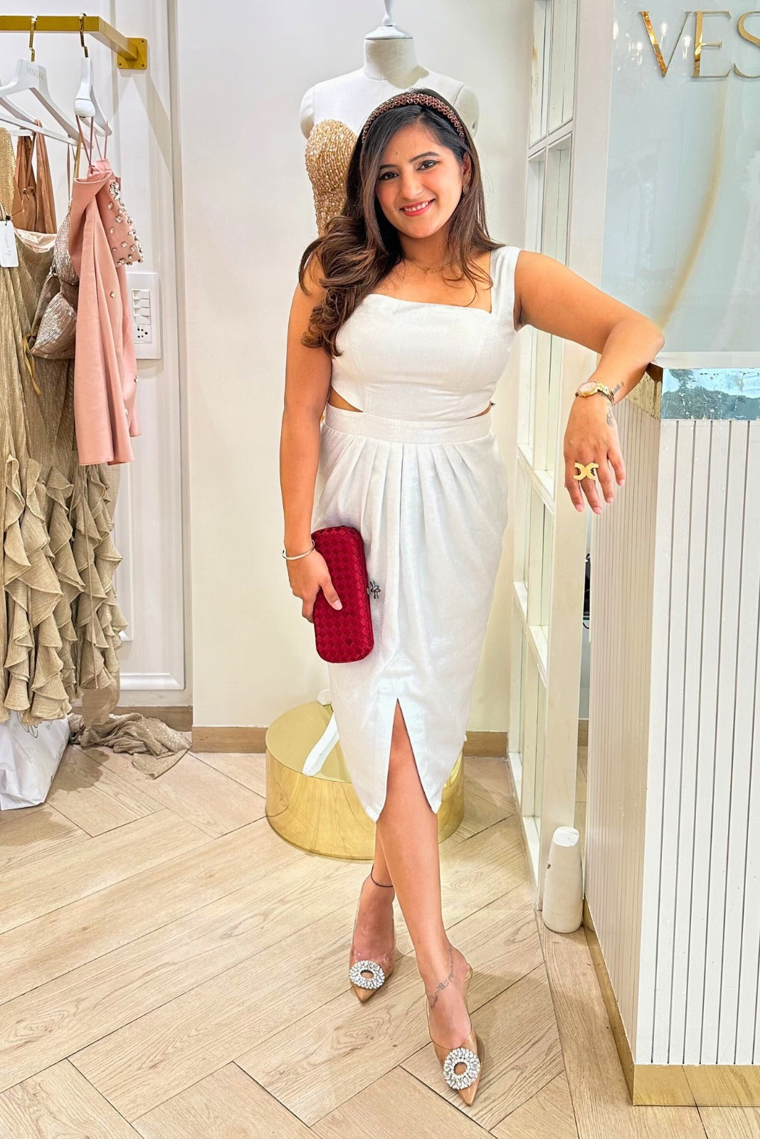 White Cutout Drape Dress