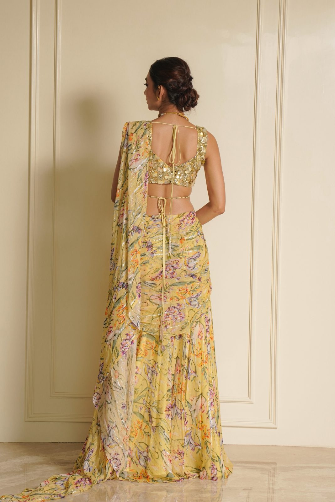 Yellow Handwork Blouse with Printed Ready to wear Saree – Daisy Dream