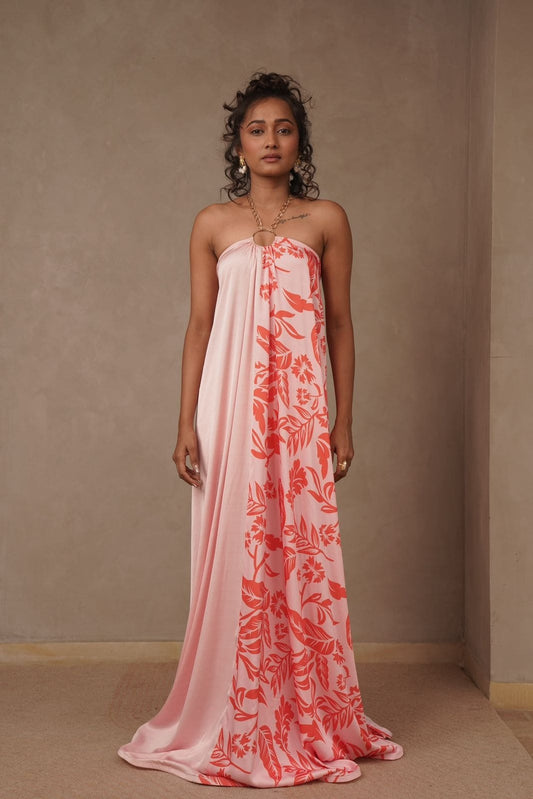 Half Printed Free Size Maxi Dress - Beauty