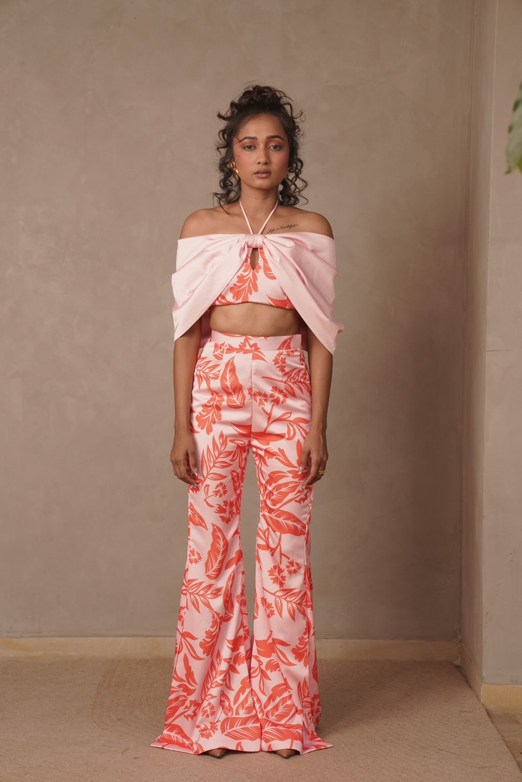 Baby Pink Printed Bow Coord Set - Blush