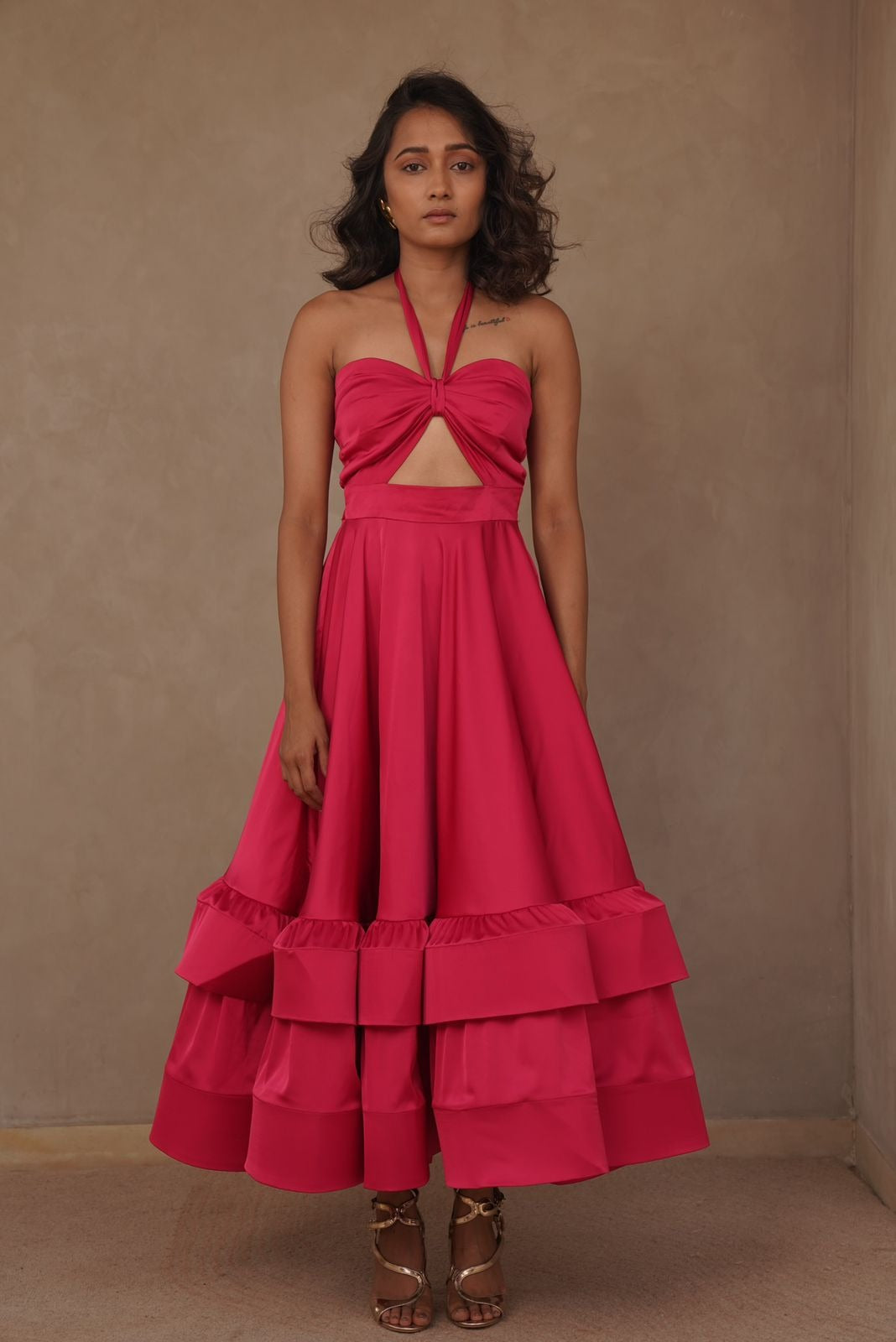 Hot Pink Cut-out Layered Dress - Candy