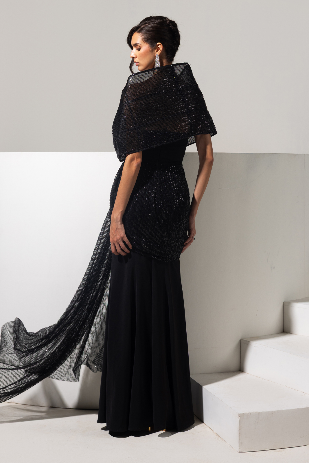 Black 3d Embellished Gown - Shadow