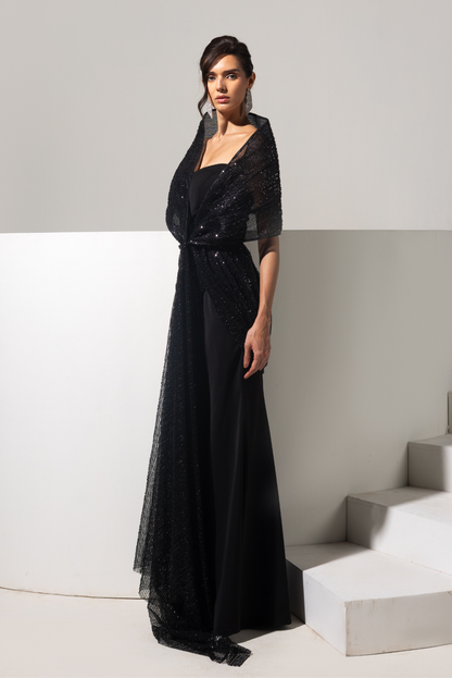 Black 3d Embellished Gown - Shadow