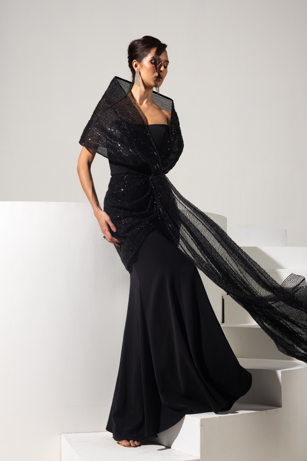 Black 3d Embellished Gown - Shadow