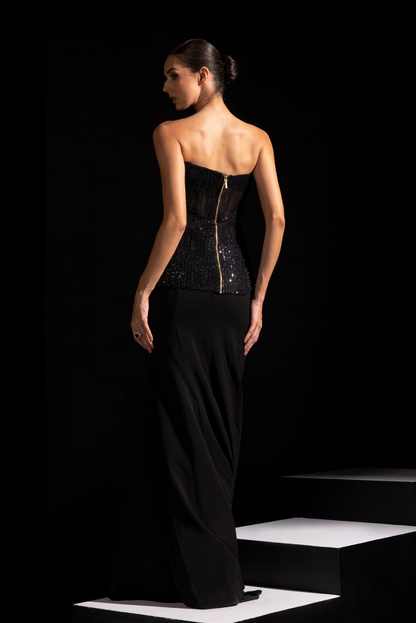 Black Asymmetrical Corset with Fishcut Skirt - Pitch