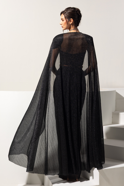 Black Corset with Drape Skirt and Cape - Midnight