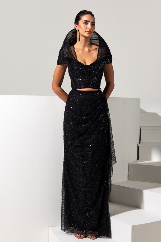 Black Corset with Embellished Skirt - Raven