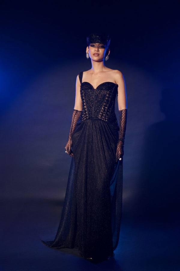Black Long Corset And Drape Set
