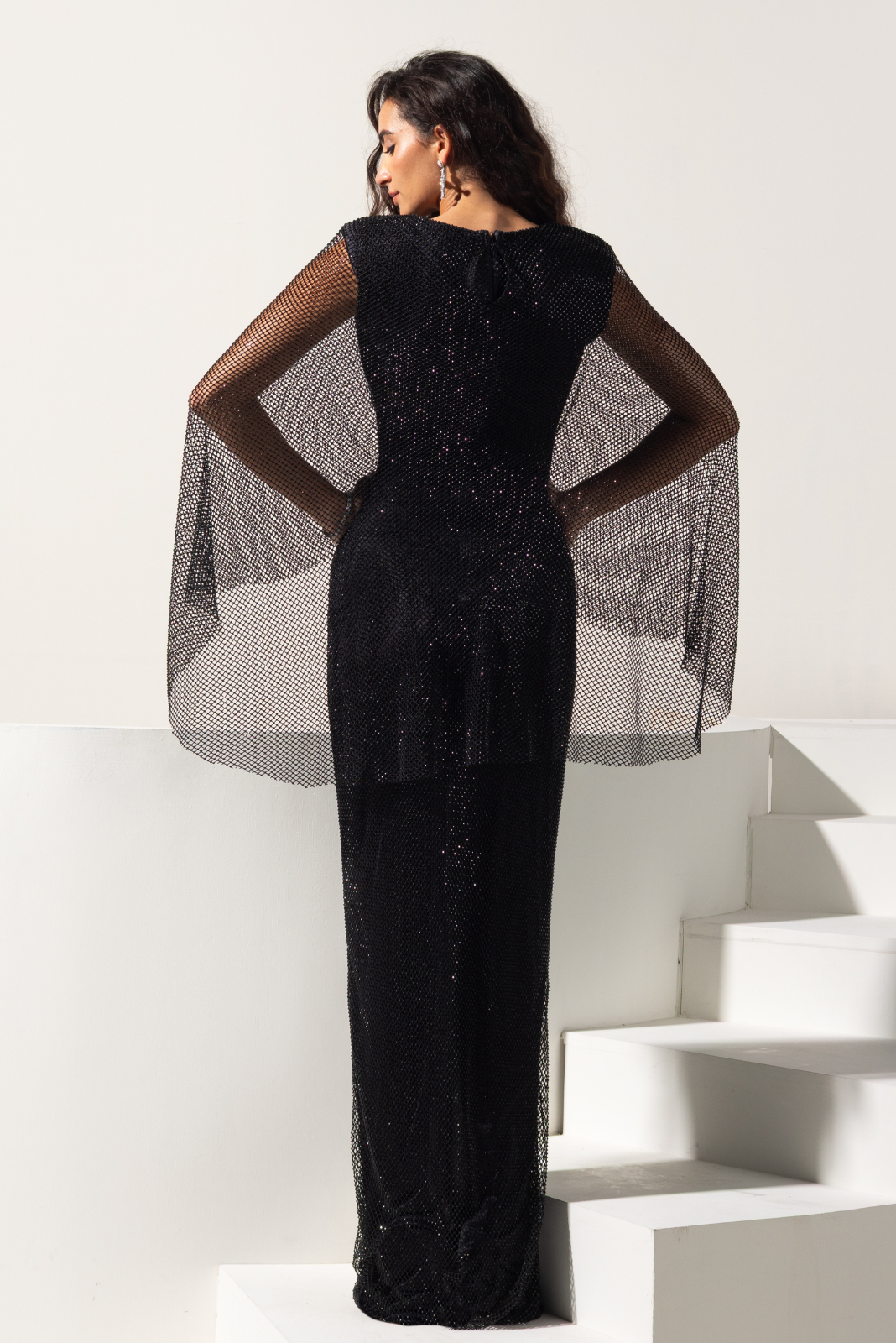 Black Swarovski Drape Gown - Caviar