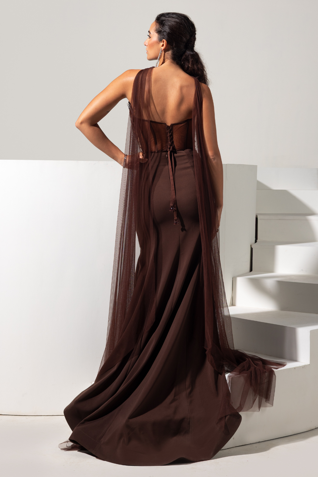 Brown Corset with Fishcut Skirt and Choker - Mocha