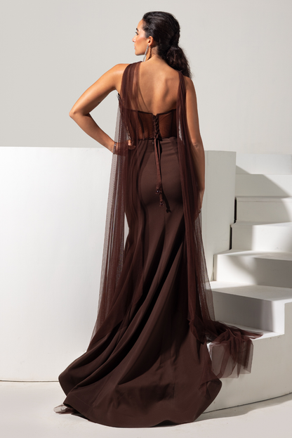 Brown Corset with Fishcut Skirt and Choker - Mocha