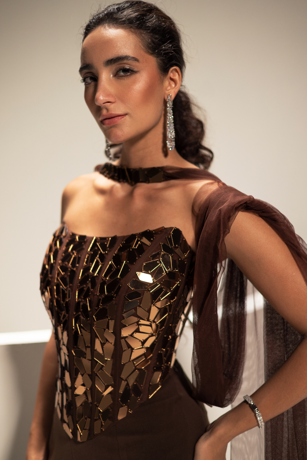 Brown Corset with Fishcut Skirt and Choker - Mocha