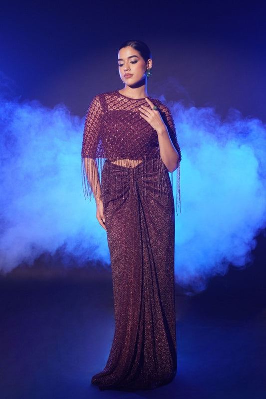 Burgundy Three Piece Tassel Cape Set