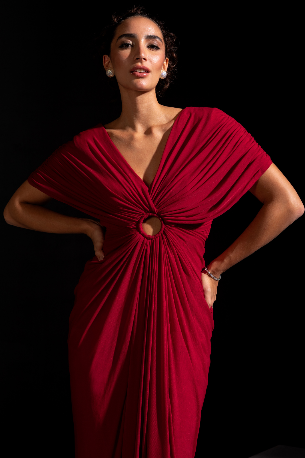 Deep Red Draped Ring Gown - Ruby