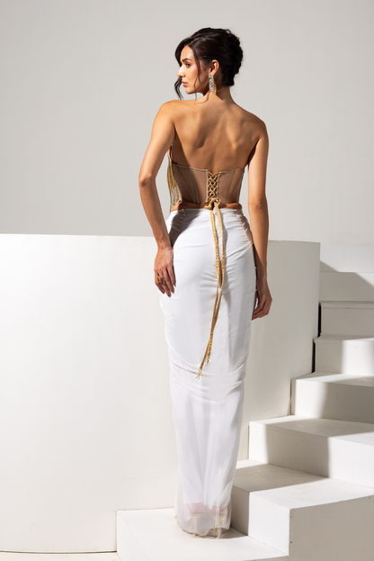 Golden Corset and White Drape Skirt - Radiance