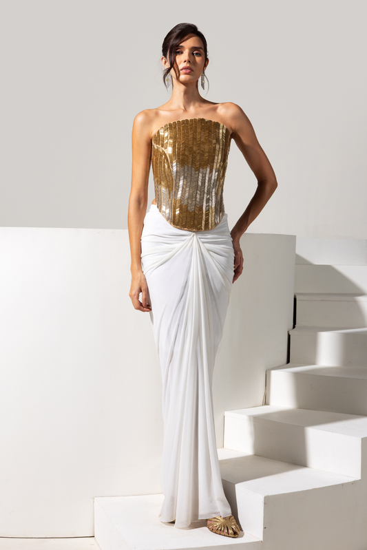Golden Corset and White Drape Skirt - Radiance
