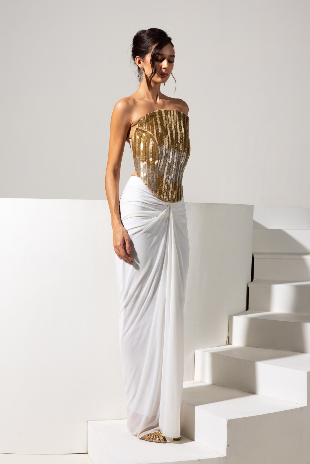 Golden Corset and White Drape Skirt - Radiance