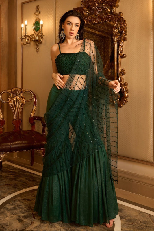 Green Crystal Sharara Set