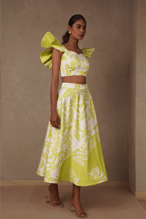Print On Print Skirt Coord Set with Structured Sleeves - Juicy