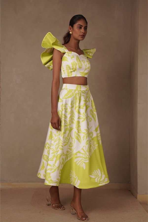 Print On Print Skirt Coord Set with Structured Sleeves - Juicy