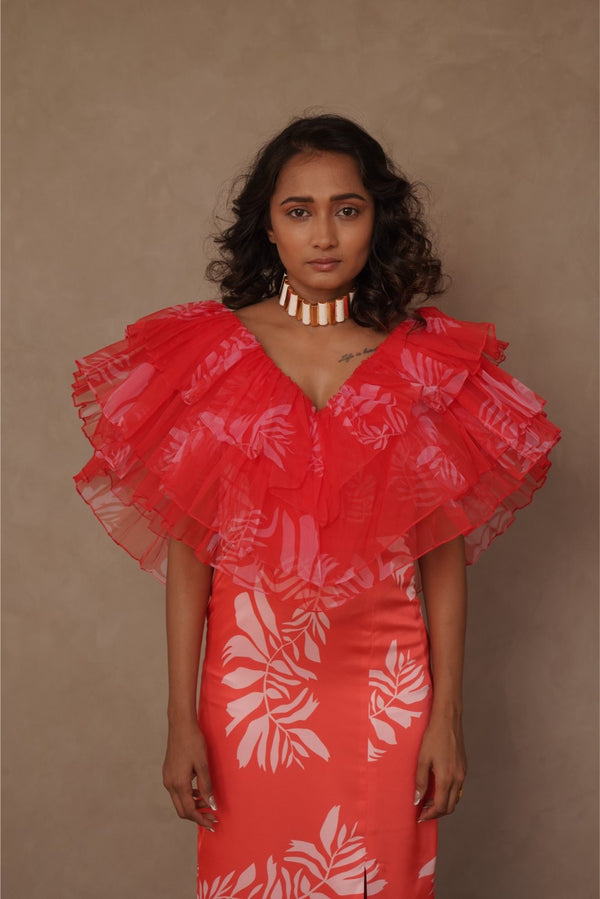 Orange Ruffled Drama Ankle Length Dress - Strength