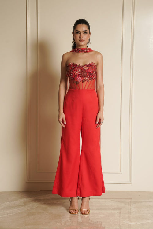 Orange Embellishment Jumpsuit with Choker Dupatta – Cherry Brand