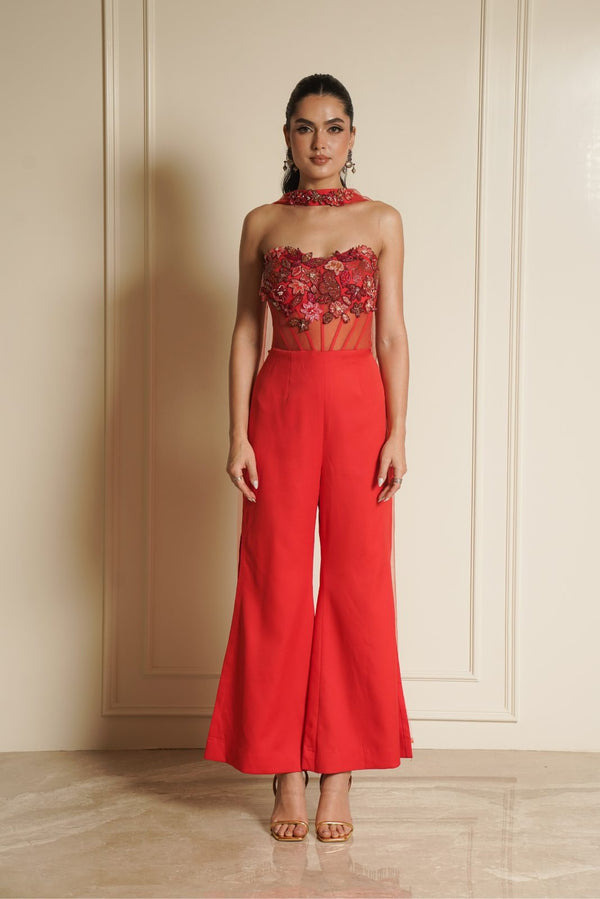 Orange Embellishment Jumpsuit with Choker Dupatta – Cherry Brand