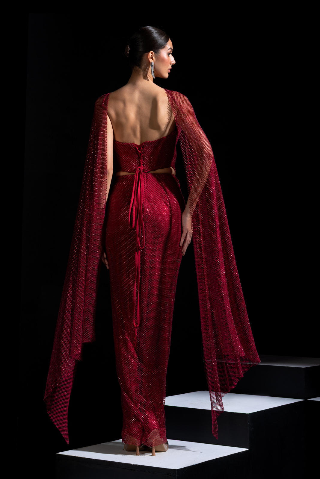 Red Drape Tube Corset with Skirt & Choker - Sangria