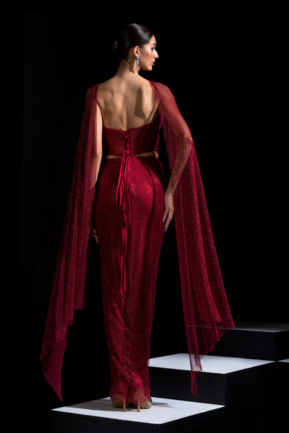 Red Drape Tube Corset with Skirt & Choker - Sangria