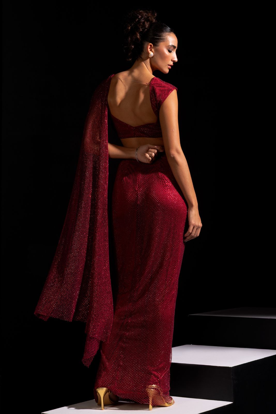 Red Pre-draped Saree - Marsala