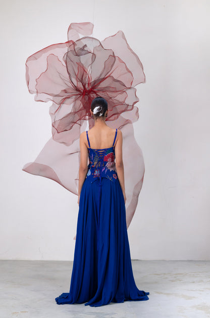 Electric Blue Embellished Corset with Flared Skirt - Saaz