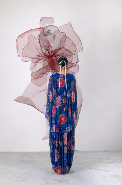 Electric Blue Printed Kaftaan Dress - Nigaah