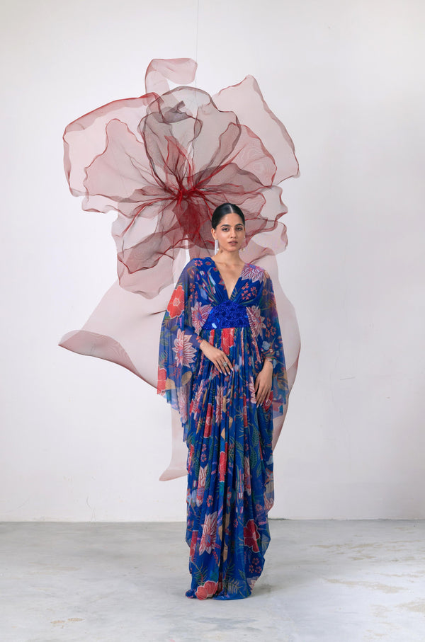Electric Blue Printed Kaftaan Dress - Nigaah