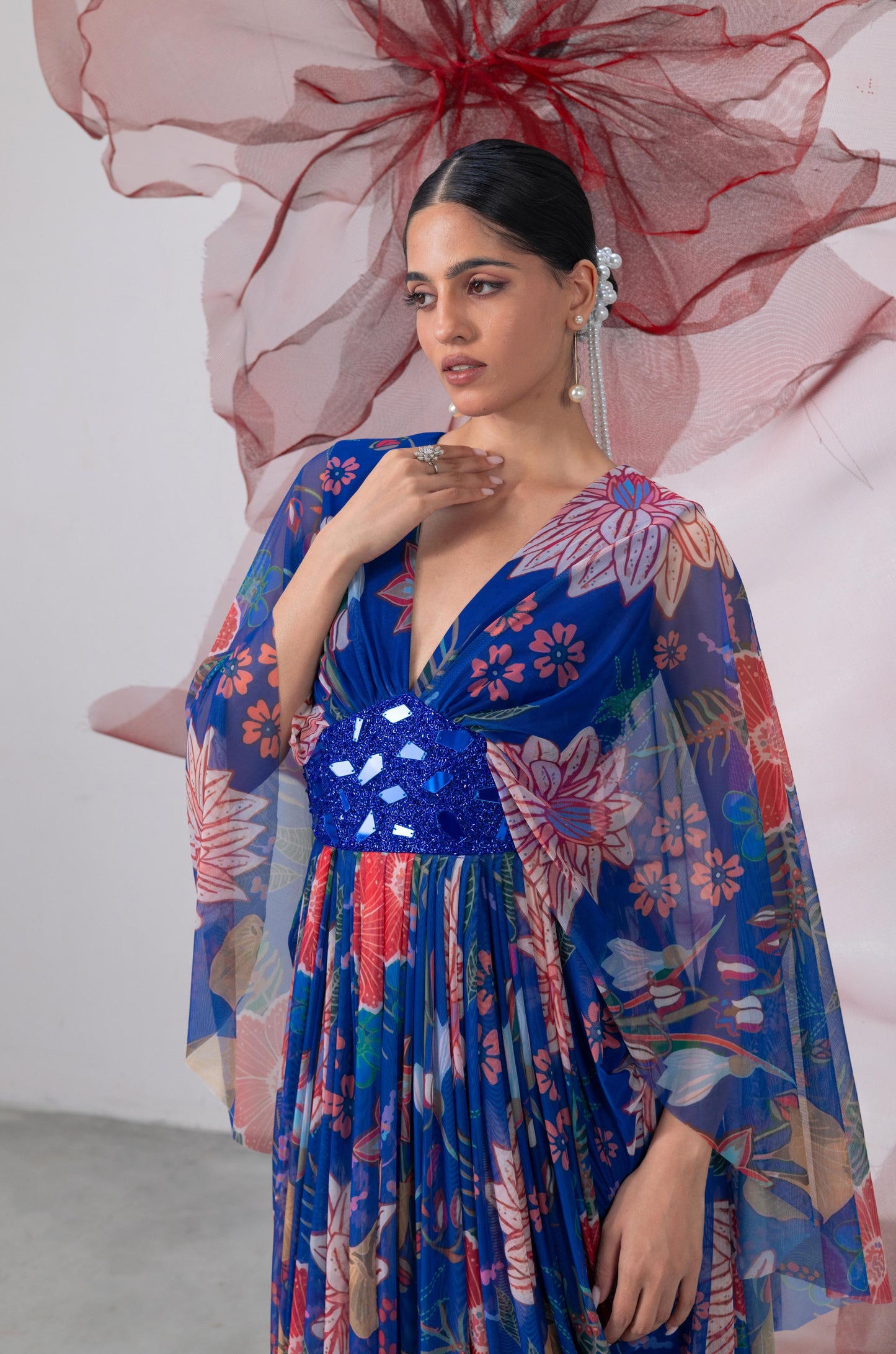 Electric Blue Printed Kaftaan Dress - Nigaah