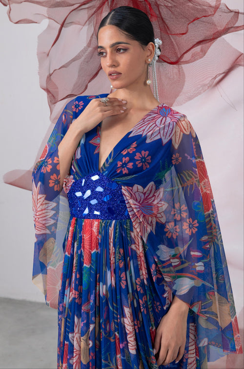 Electric Blue Printed Kaftaan Dress - Nigaah