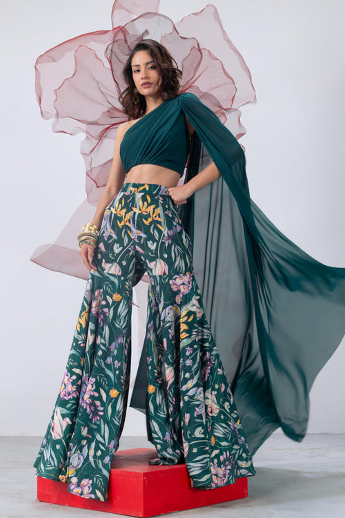Emerald Green Crop Top with Palazzo - Nazaakat