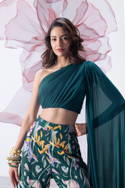 Emerald Green Crop Top with Palazzo - Nazaakat