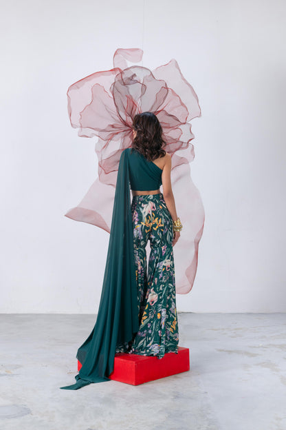 Emerald Green Crop Top with Palazzo - Nazaakat