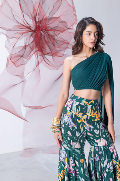 Emerald Green Crop Top with Palazzo - Nazaakat