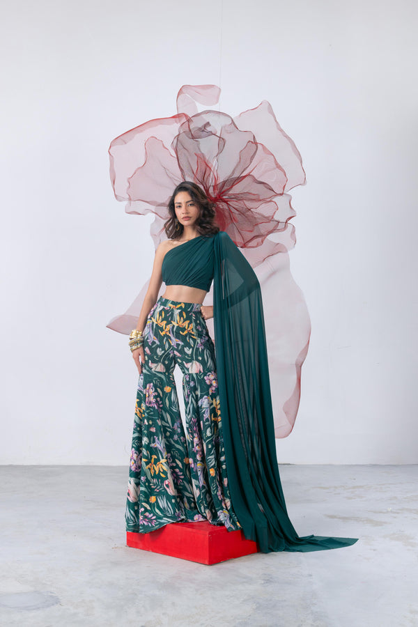 Emerald Green Crop Top with Palazzo - Nazaakat